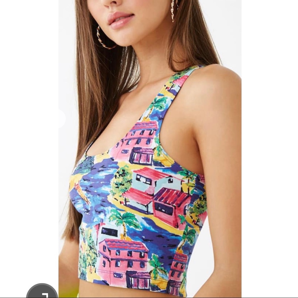Beach House Print Crop Top